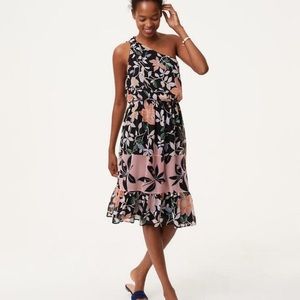 Ann Taylor Loft Wild Orchid Mixed Floral One Shoulder Dress
